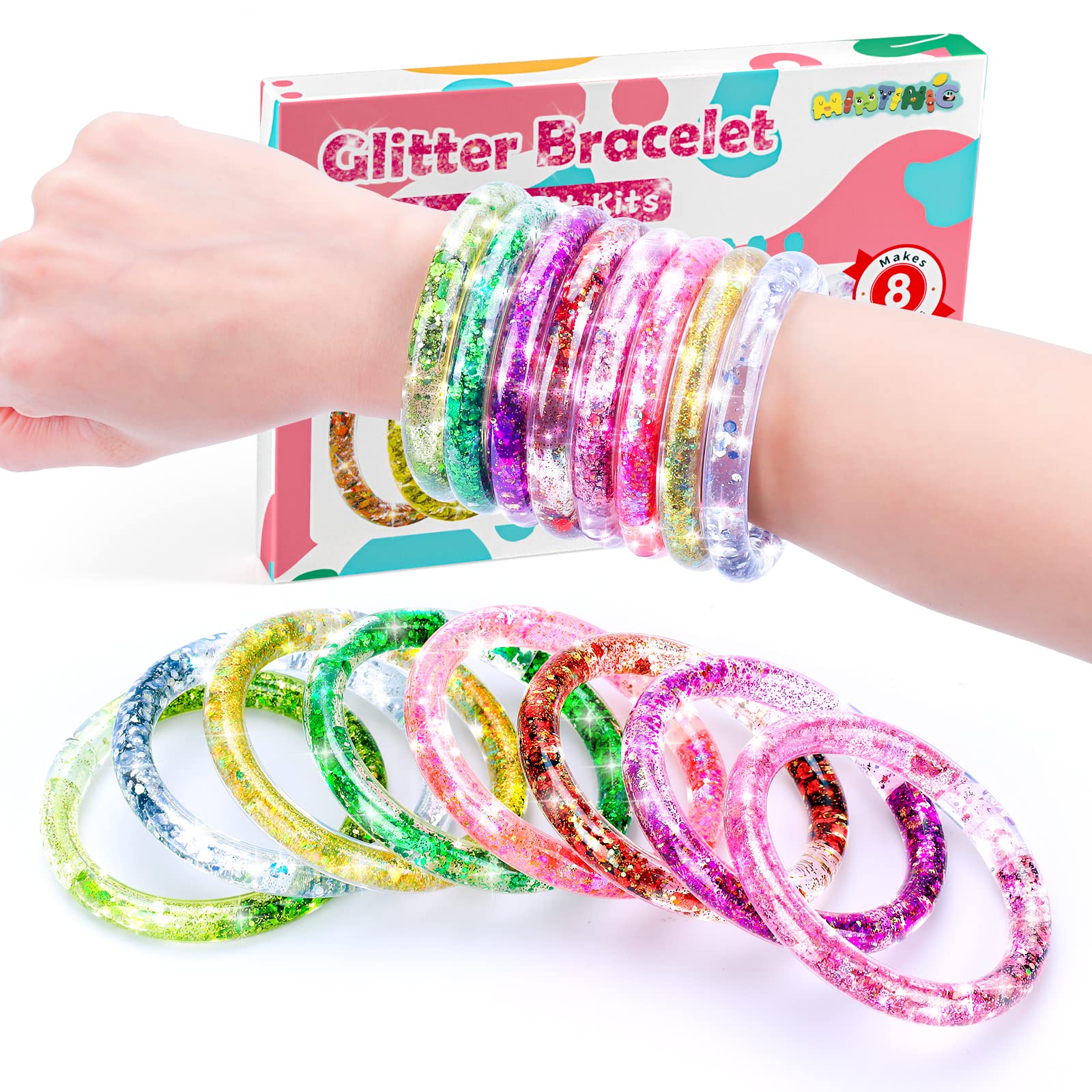 Pearoft Gift for 5 6 7 8 Year Old Girls Kids Craft Kits Girl Toy Age 6-8  Arts and Crafts for Kids Bracelet Making Craft for Girl Liquid Glitter